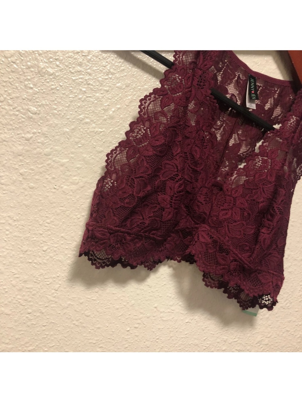 Lace Bralette large floral Deep Burgundy red v neck sexy lingerie NWT A3